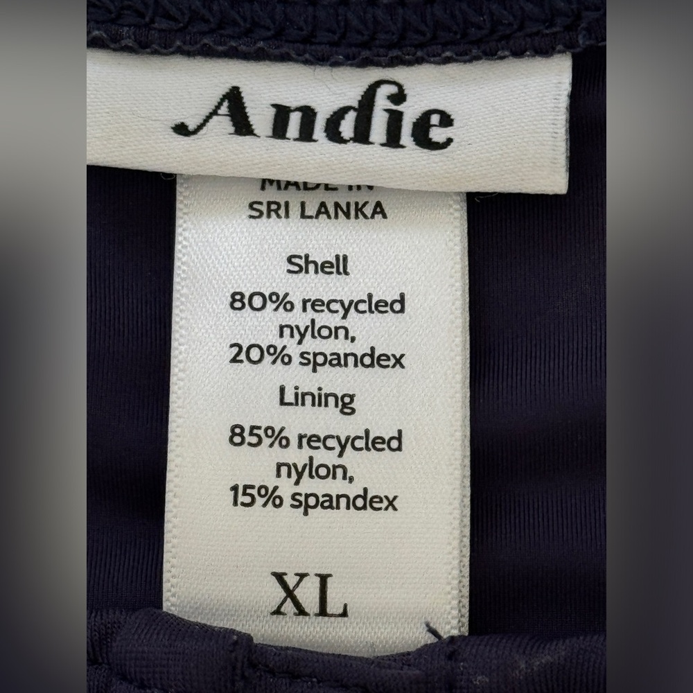 Andie the Malibu onepiece swimsuit navy snap button neck medium bottom coverage - Picture 6 of 7